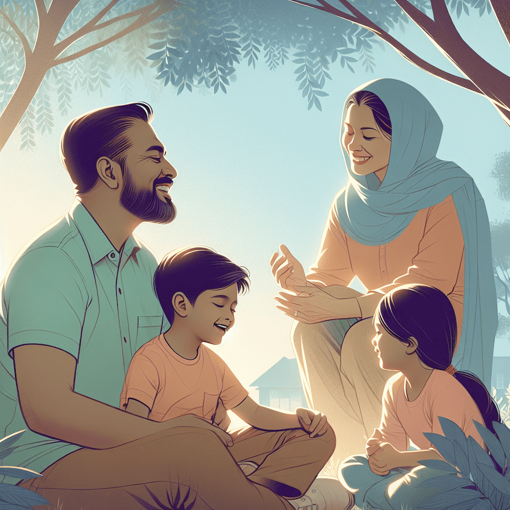 A warm, uplifting illustration showing diverse parents and children engaging in supportive activities outdoors, symbolizing resilience and connection.